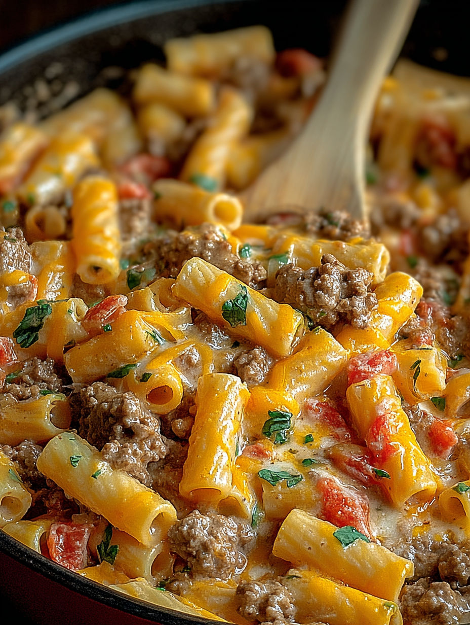 A delicious pasta dish with meat and vegetables.