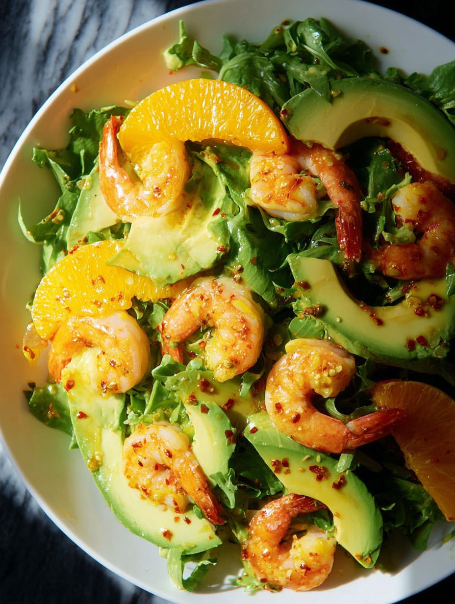 A bowl of shrimp and avocado salad.