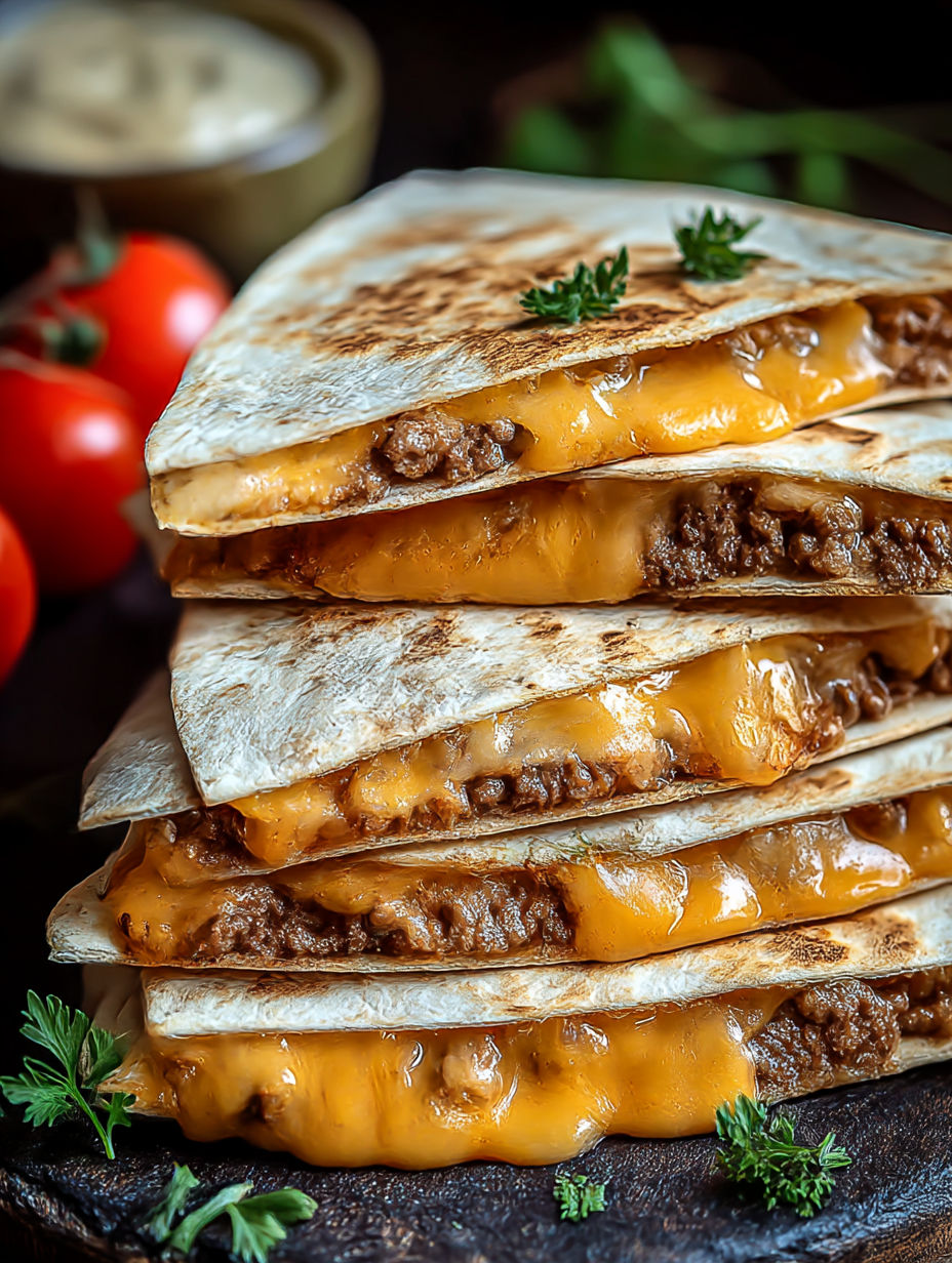 A stack of cheese and meat filled burritos.