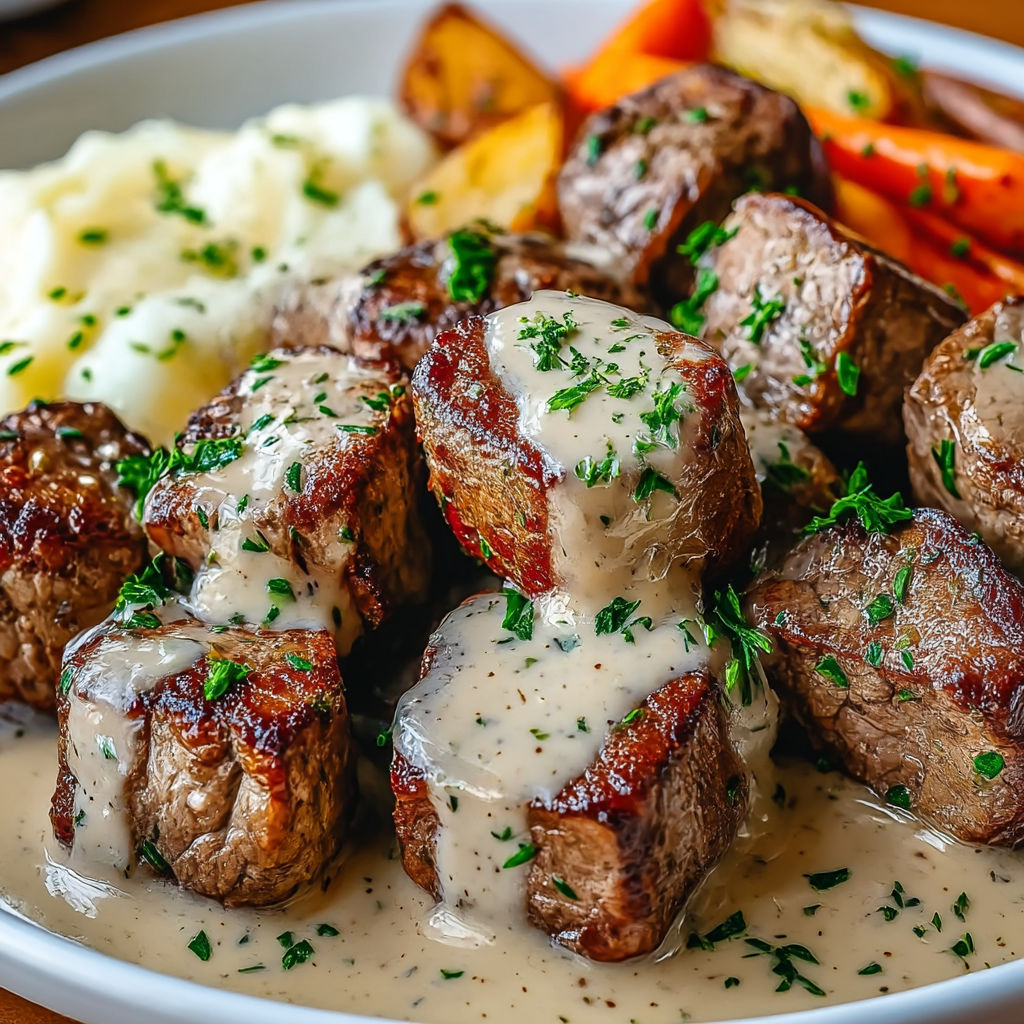 A plate of meat covered in gravy.
