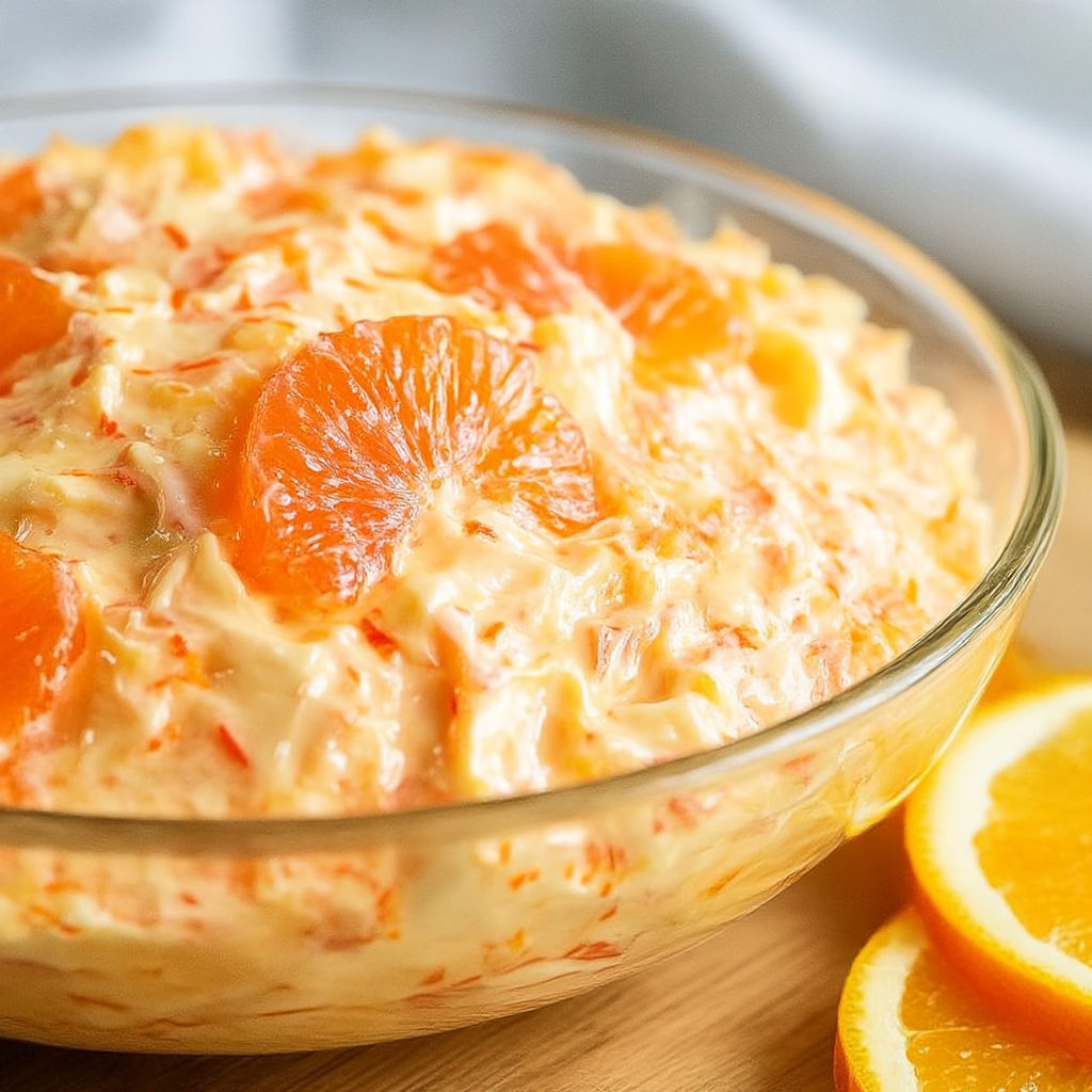 A bowl of food with oranges on top.