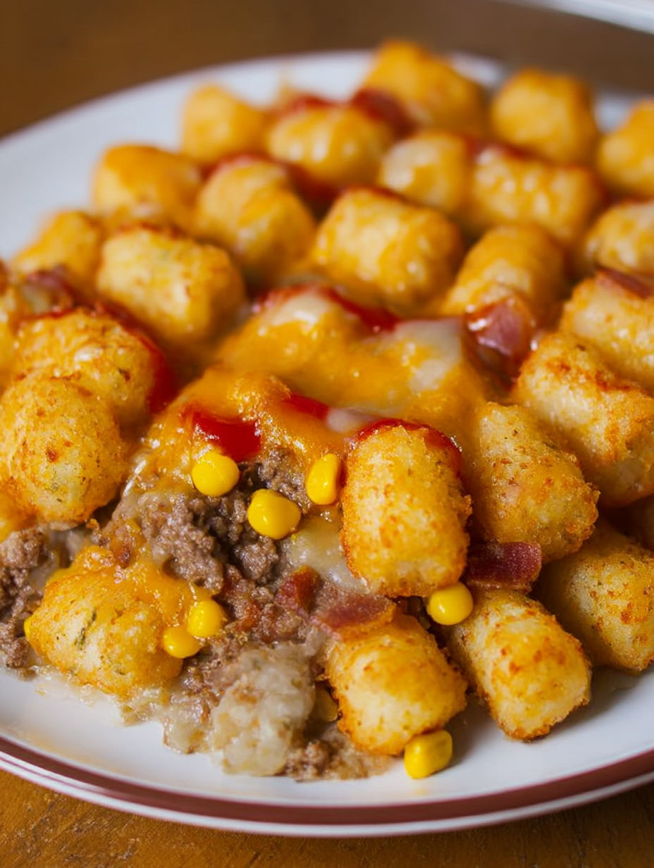 A plate of food with cheese and bacon on top.