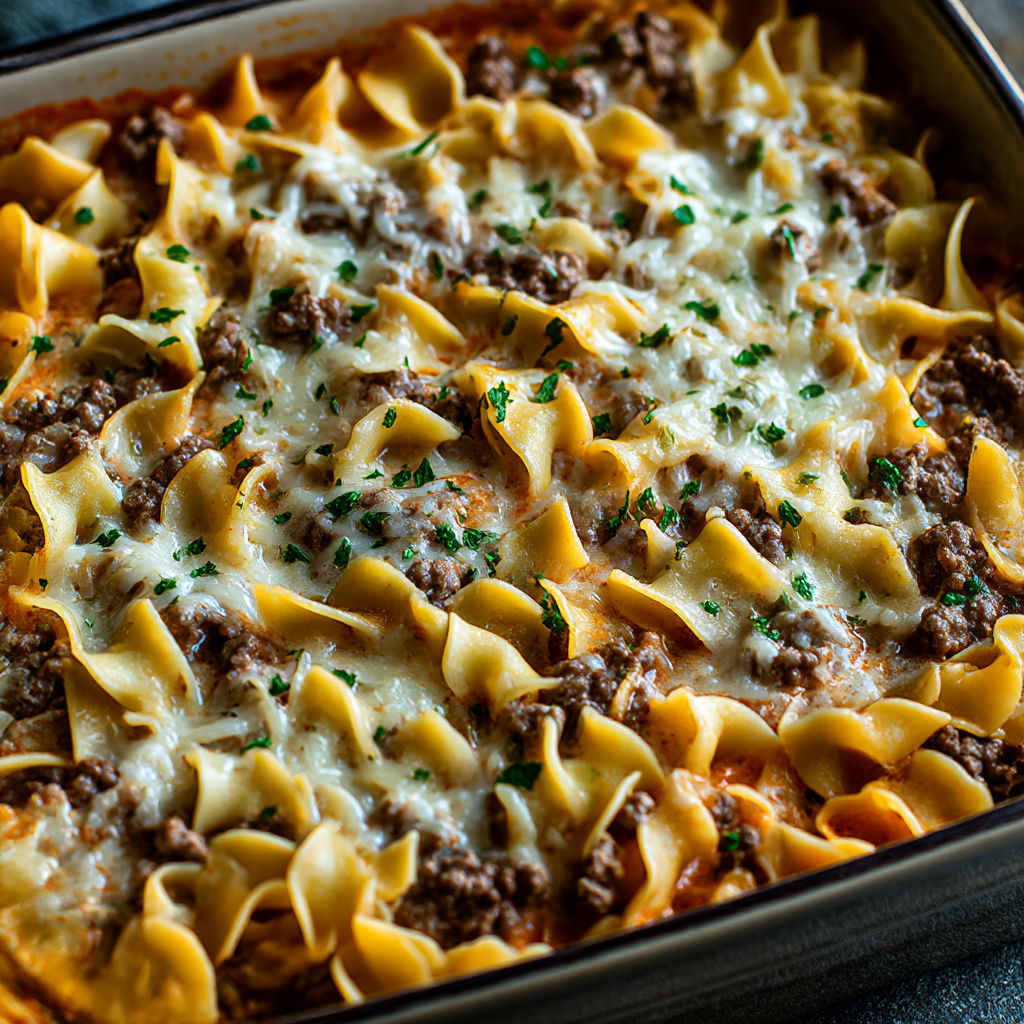 A dish with pasta and meat.