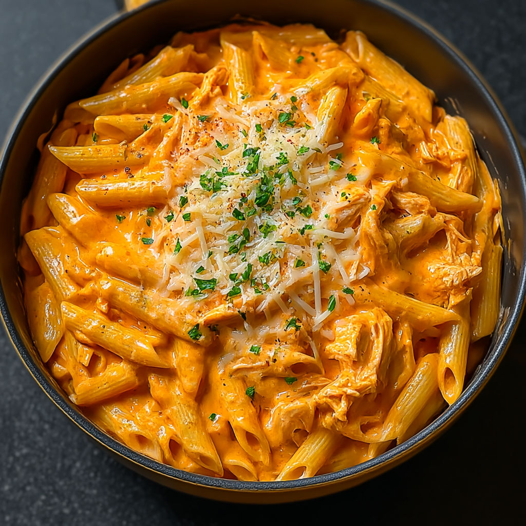 A bowl of pasta with a green herb on top.