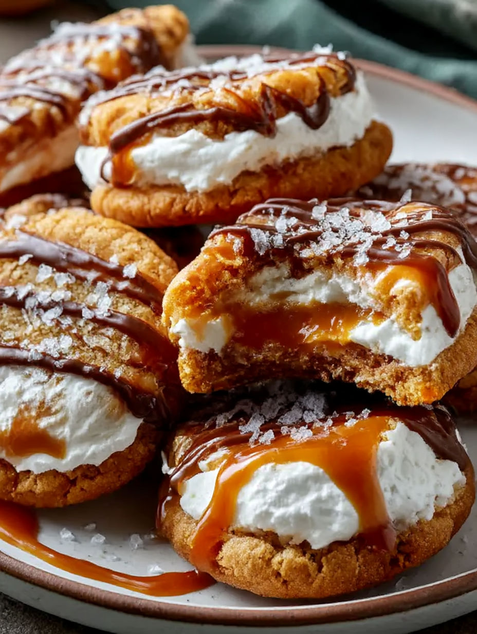 A plate of cookies with chocolate drizzle and white icing.