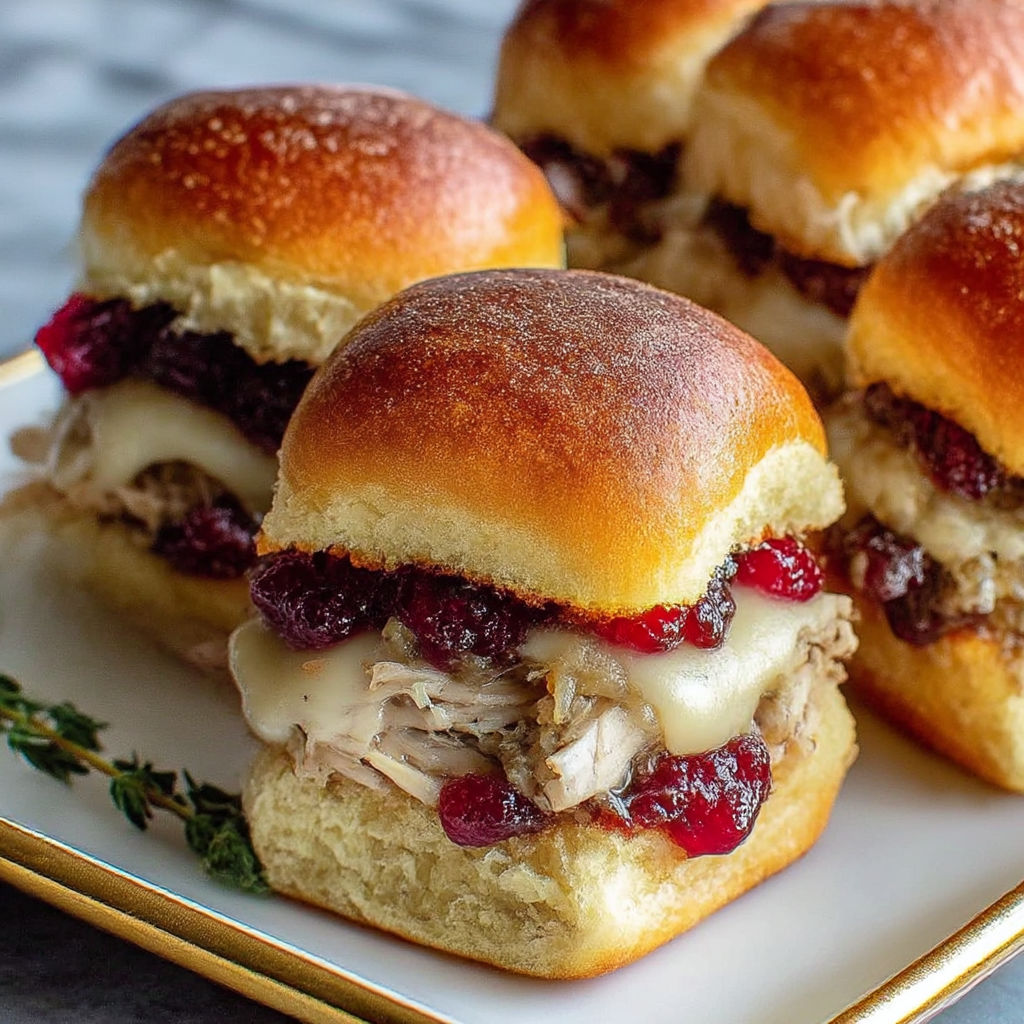 A plate of mini sandwiches with meat and jelly.
