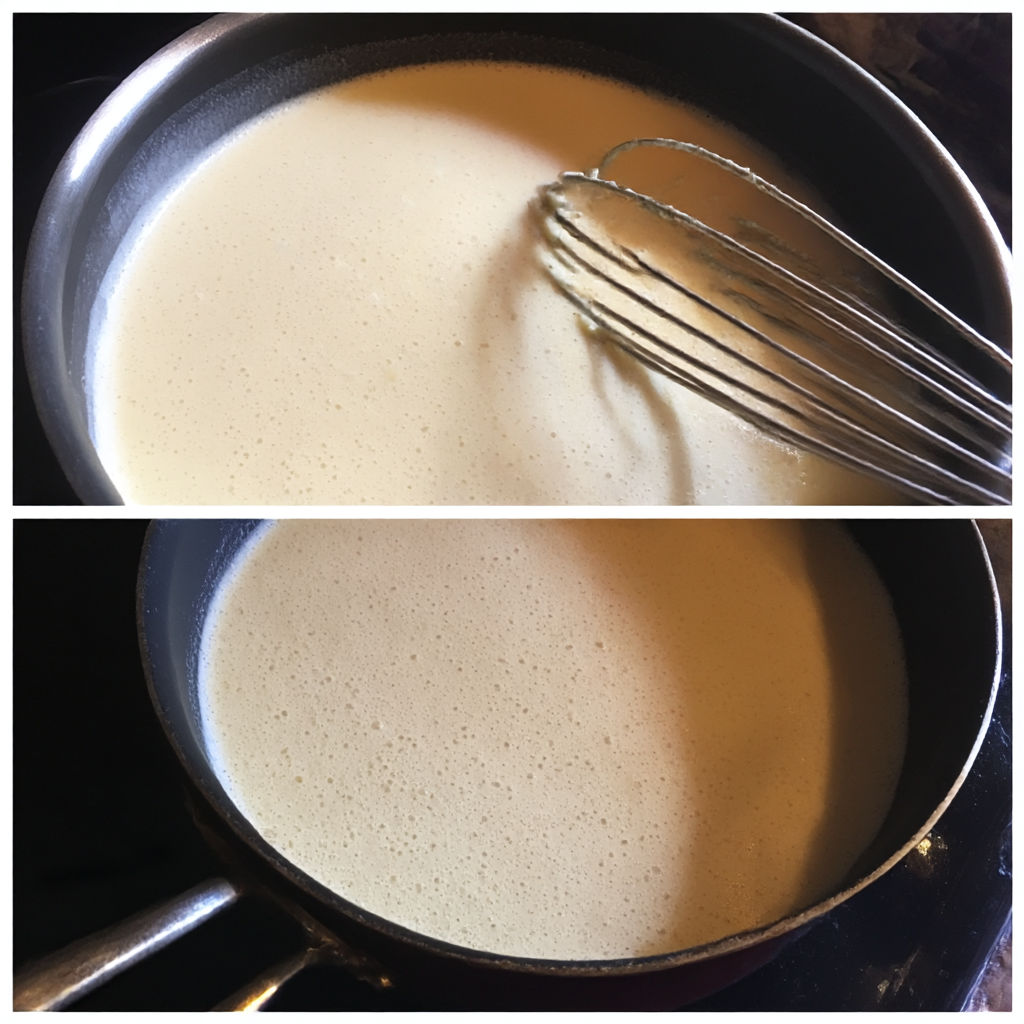 A pot of cream with a whisk in it.