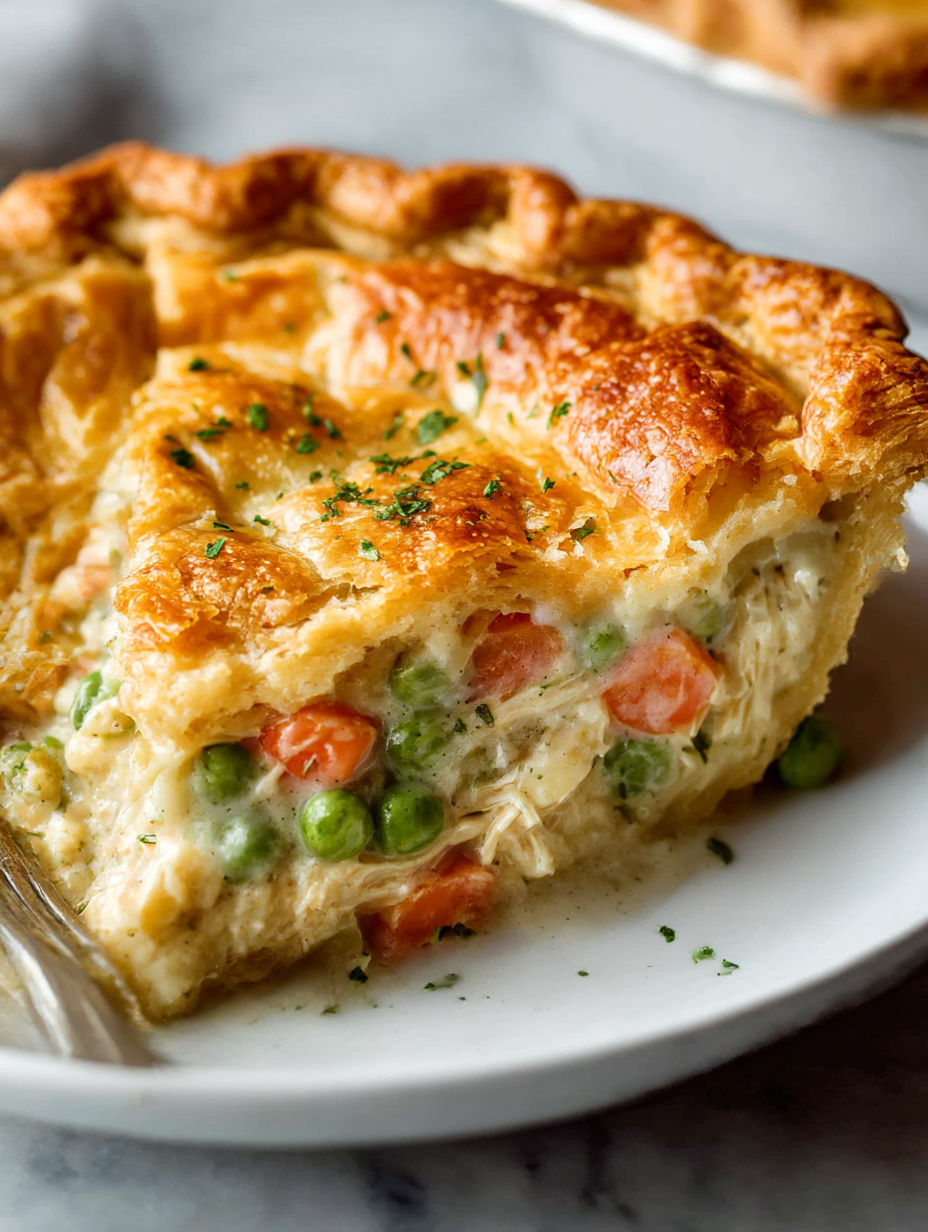 A slice of pie with peas and carrots.