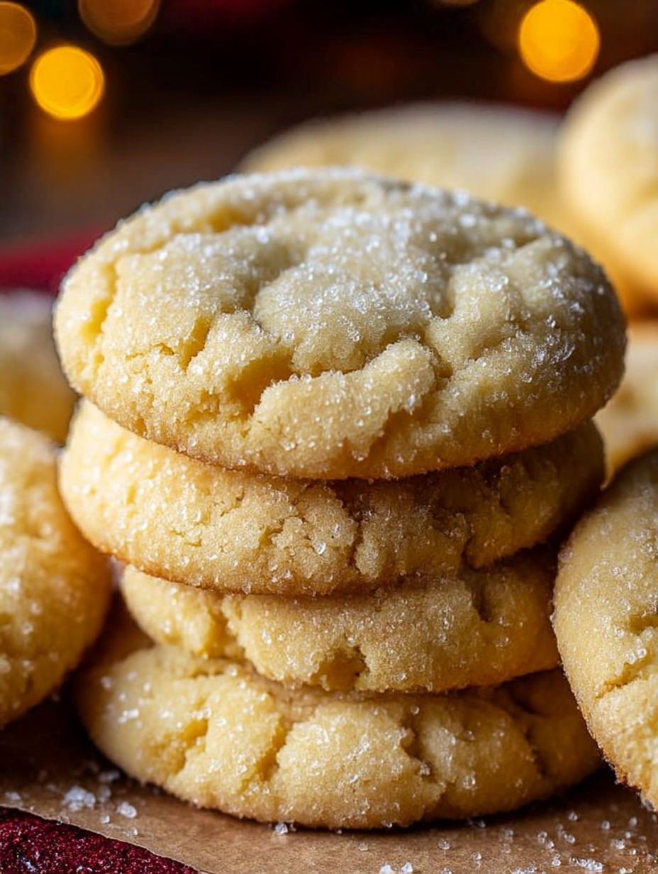 A stack of cookies with sugar on top.