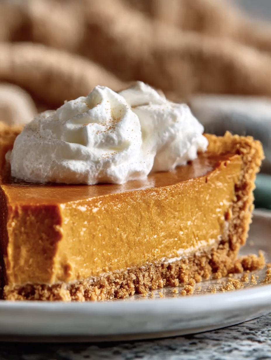 A slice of pie with whipped cream on top.