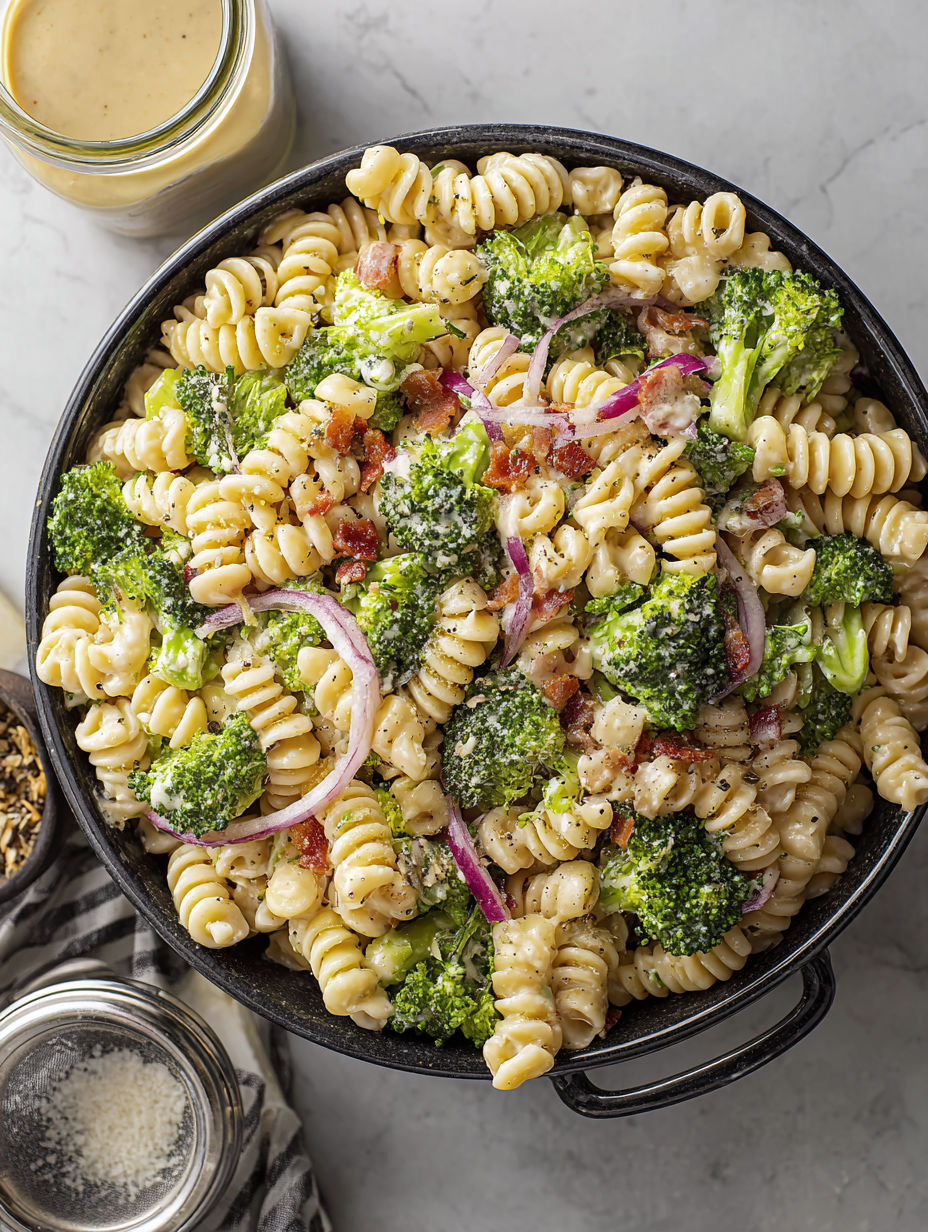 A bowl of pasta with broccoli and cheese.