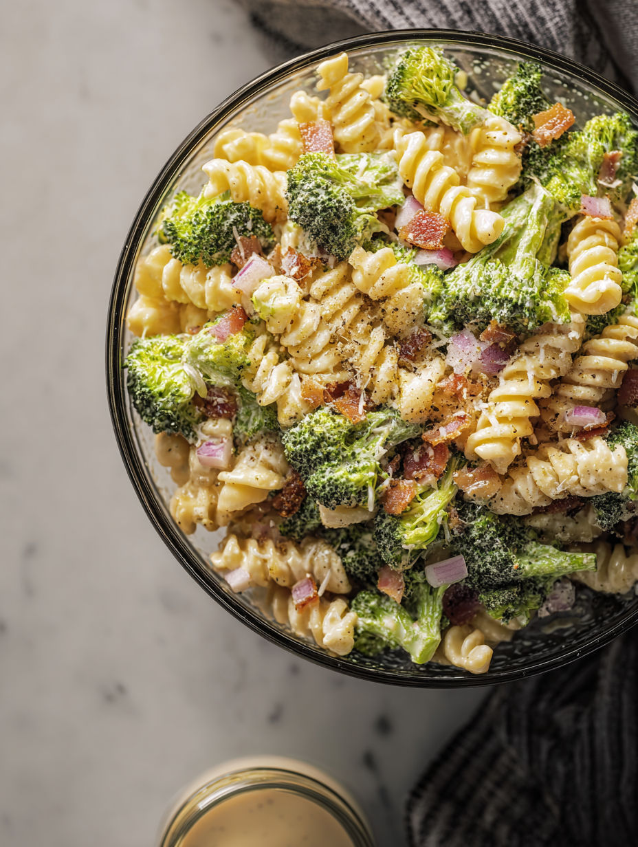 A bowl of pasta with broccoli and cheese.