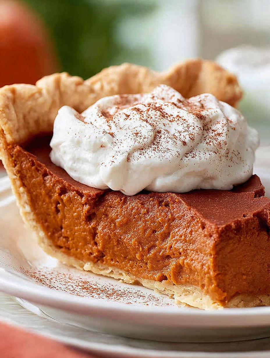 A slice of pie with whipped cream on top.