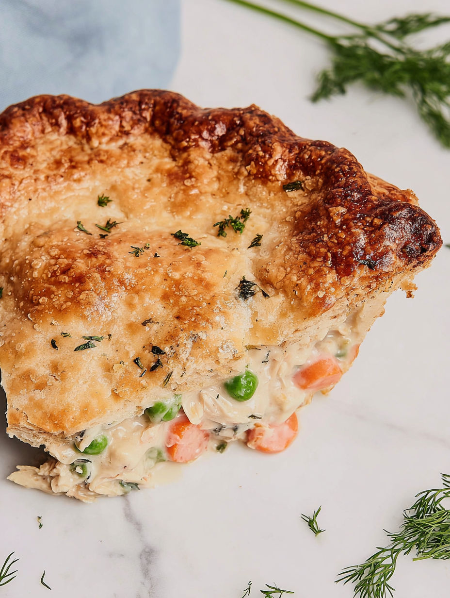 A slice of chicken pot pie.