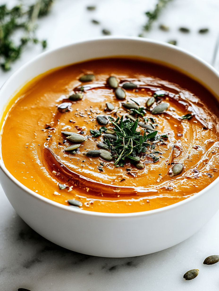 A bowl of soup with a spoon in it.