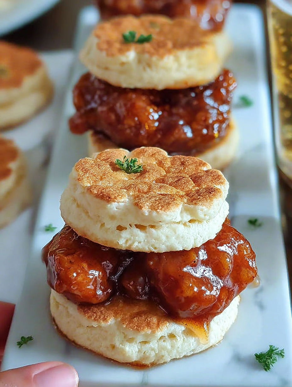 A plate of food with a biscuit on top.