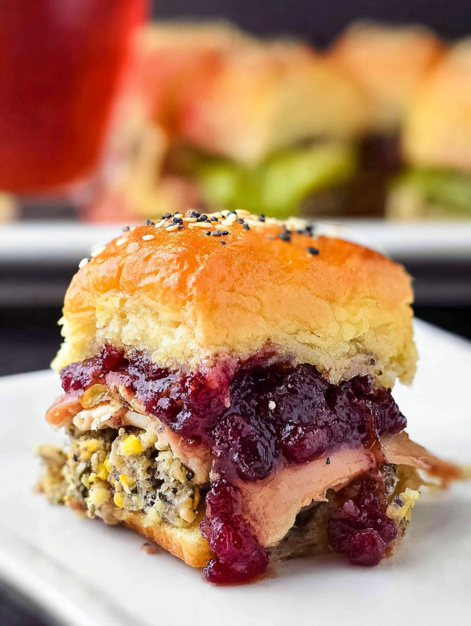 A sandwich with meat and jelly on a white plate.