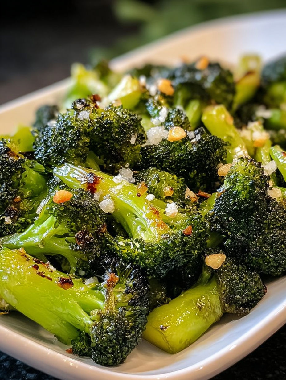 A plate of broccoli with salt and pepper.