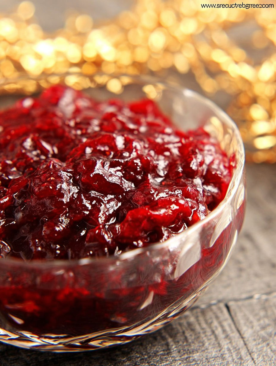 A glass bowl of red jam.