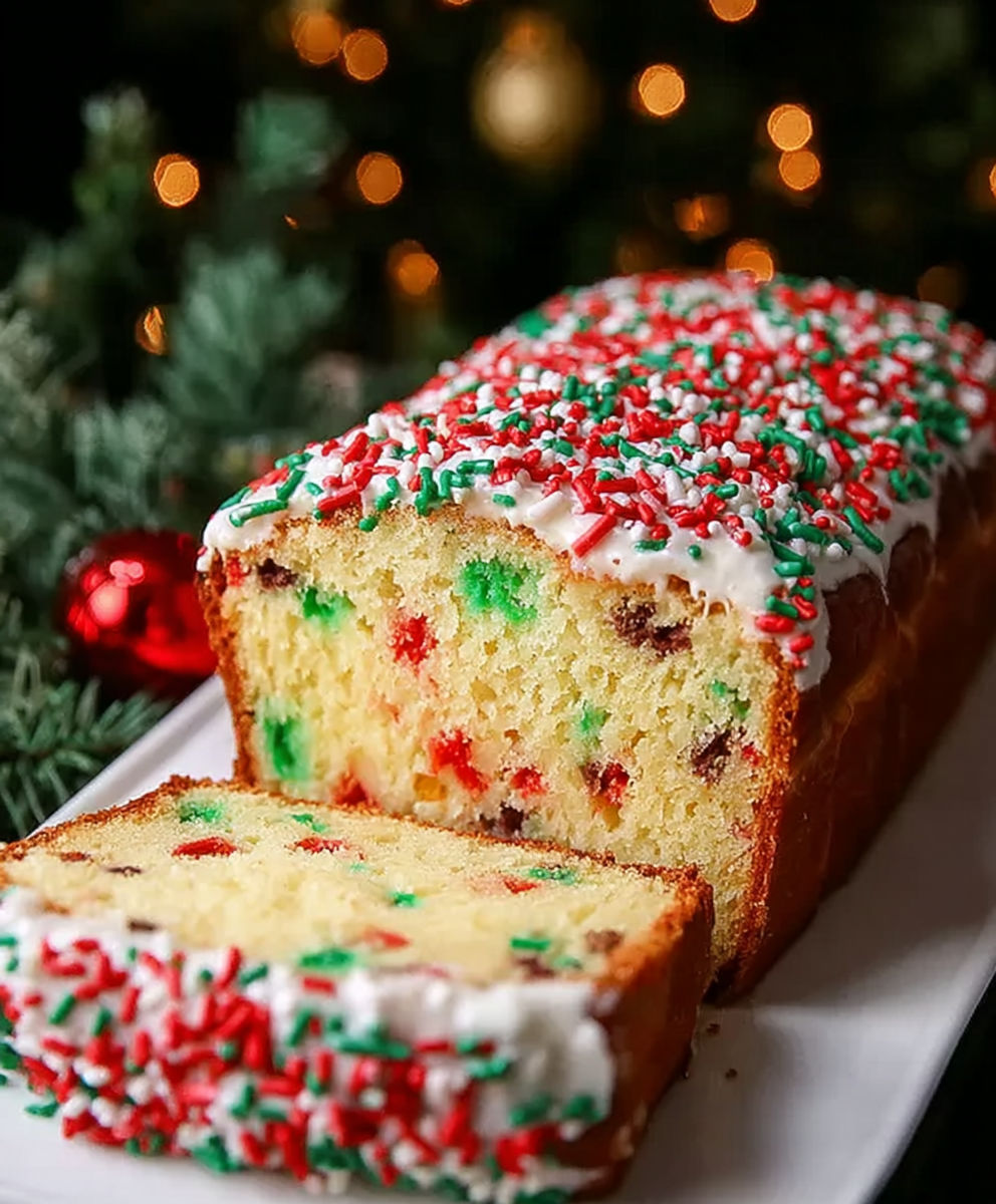 A slice of cake with red and green frosting.