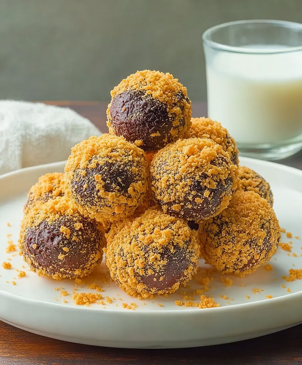 A plate of chocolate covered balls.