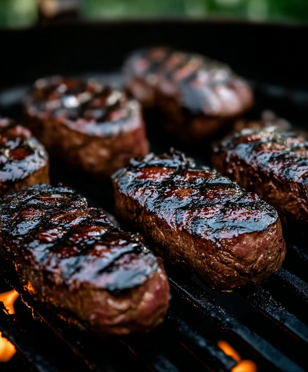 A close up of a grilled steak.