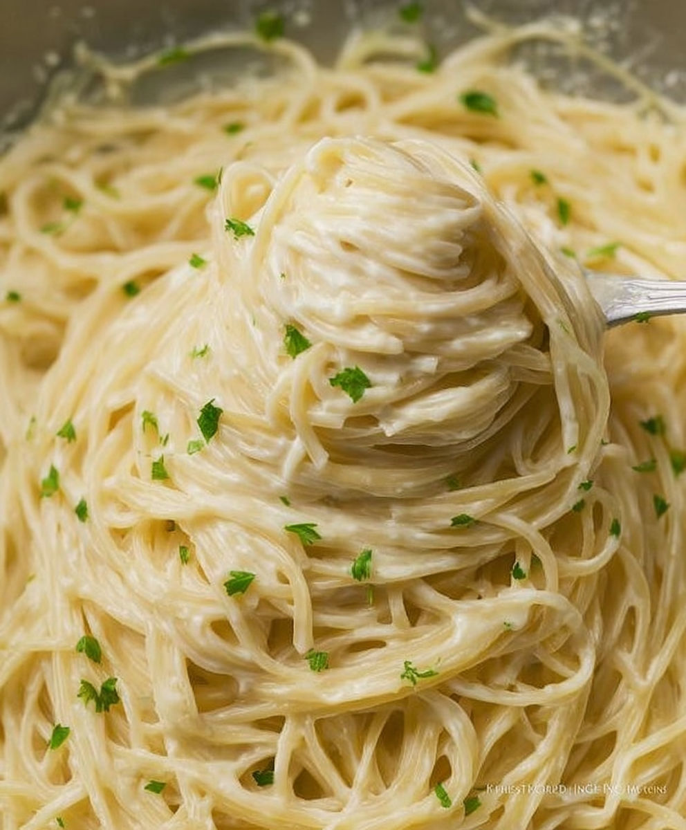 A fork is in a bowl of pasta.