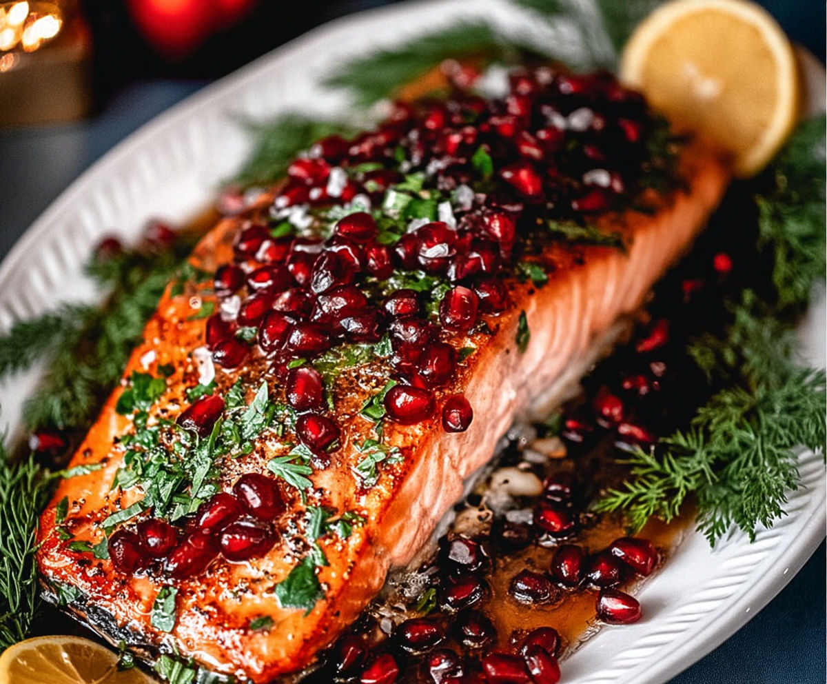 A salmon dish with a lemon wedge on top.