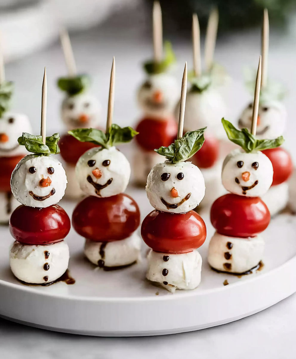 A plate of snowman shaped food.
