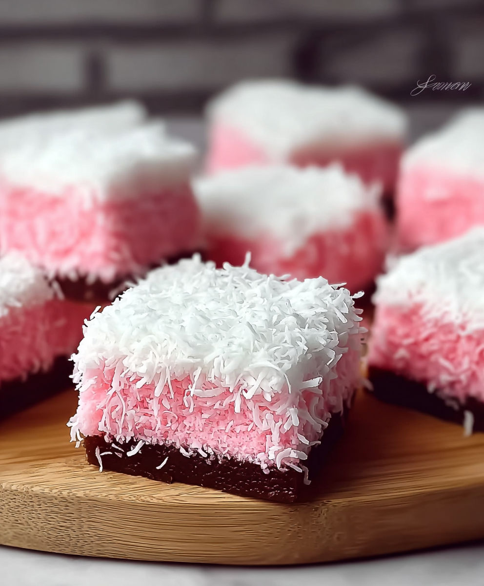 A plate of pink and white desserts.