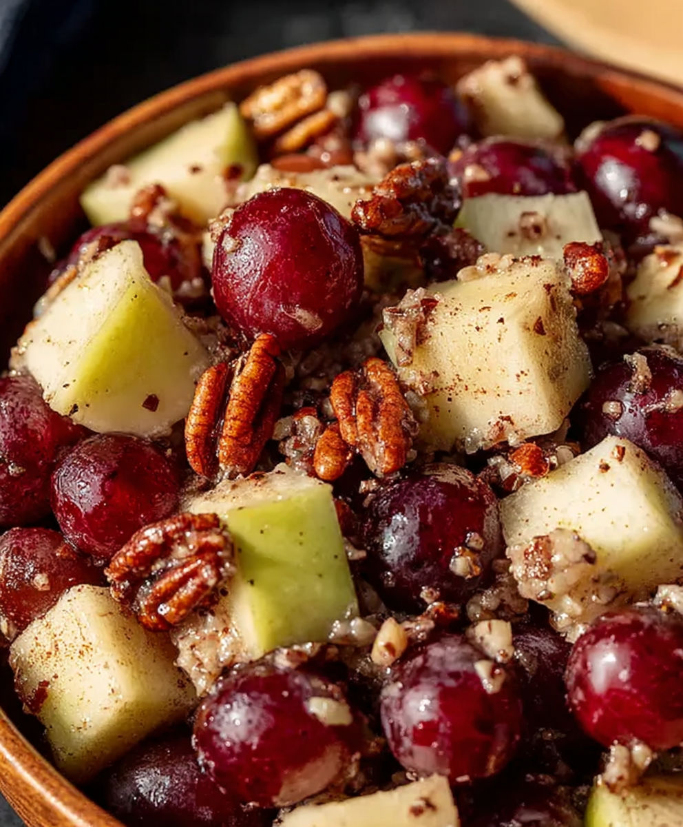 A bowl of food with a variety of fruits and nuts.