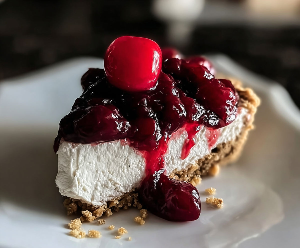 A slice of pie with a cherry on top.