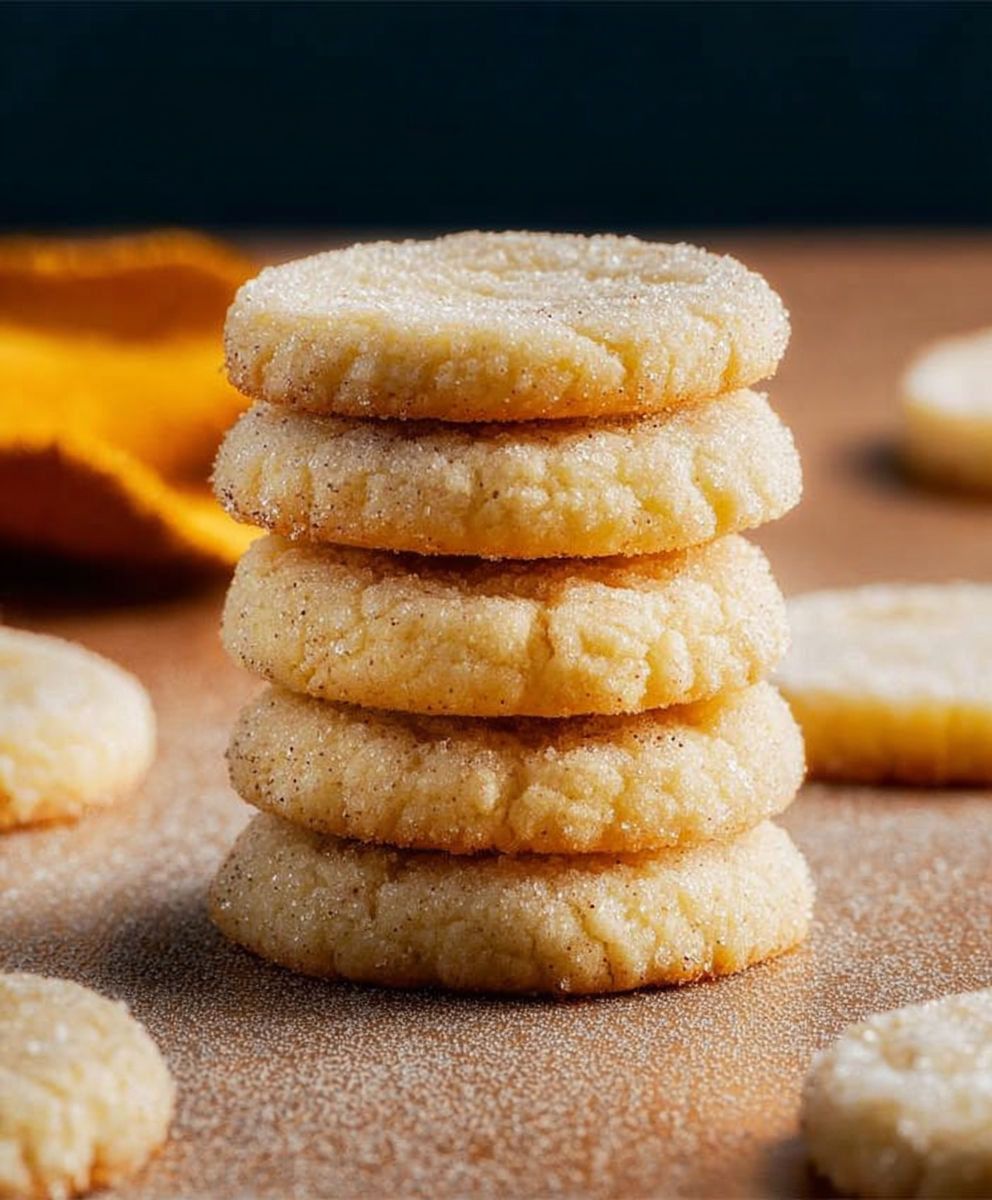A stack of cookies with sugar on top.