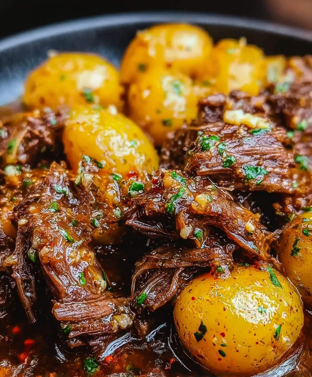 A plate of food with meat and potatoes.