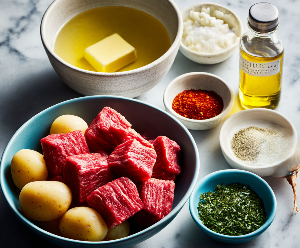 A bowl of meat and a bowl of spices.