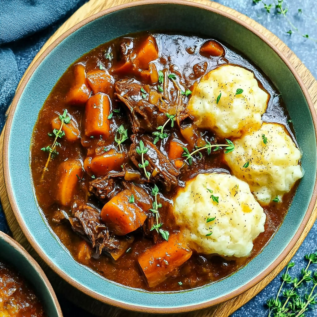 A bowl of stew with meat and vegetables.