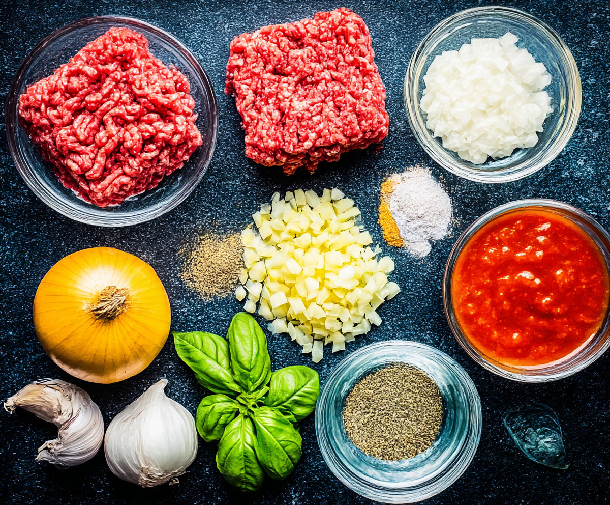 A variety of ingredients for making a meal.