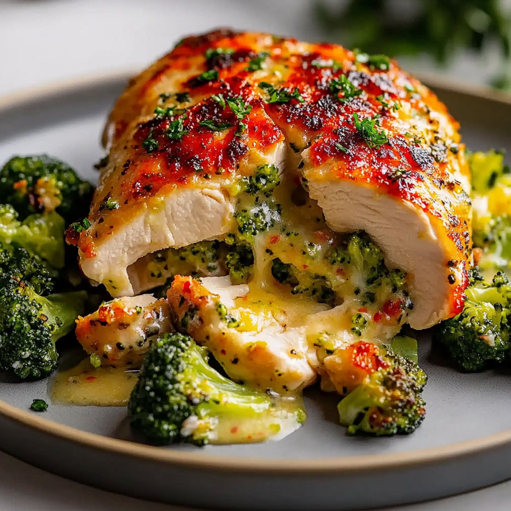 A plate of food with broccoli and chicken.