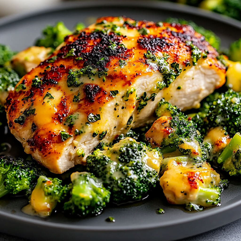 A plate of food with broccoli and chicken.
