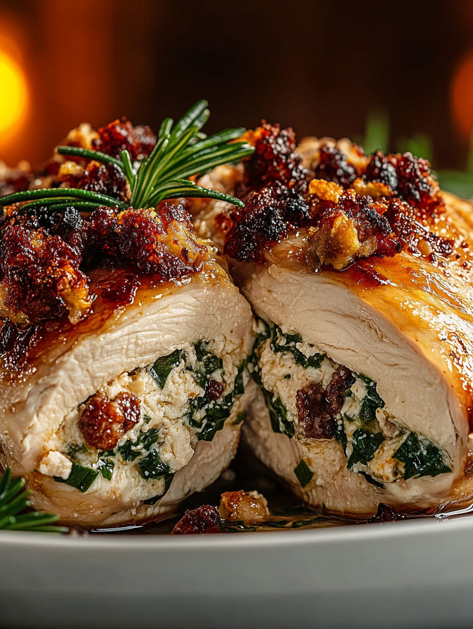 A plate of food with a green herb on top.