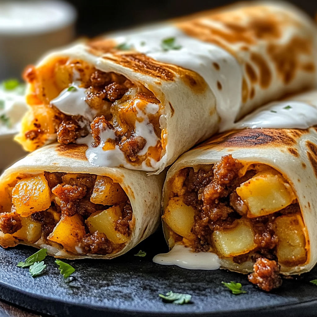 A recipe for a burrito with meat and cheese.