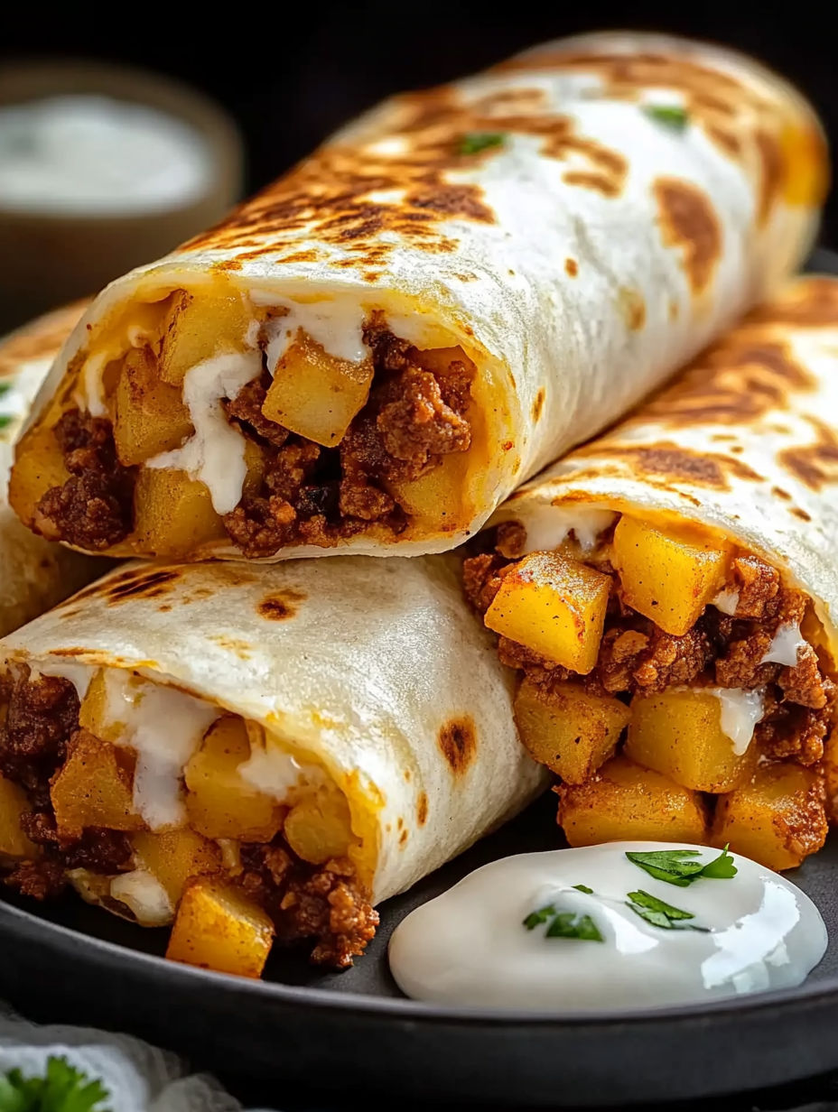 A burrito with meat and cheese.