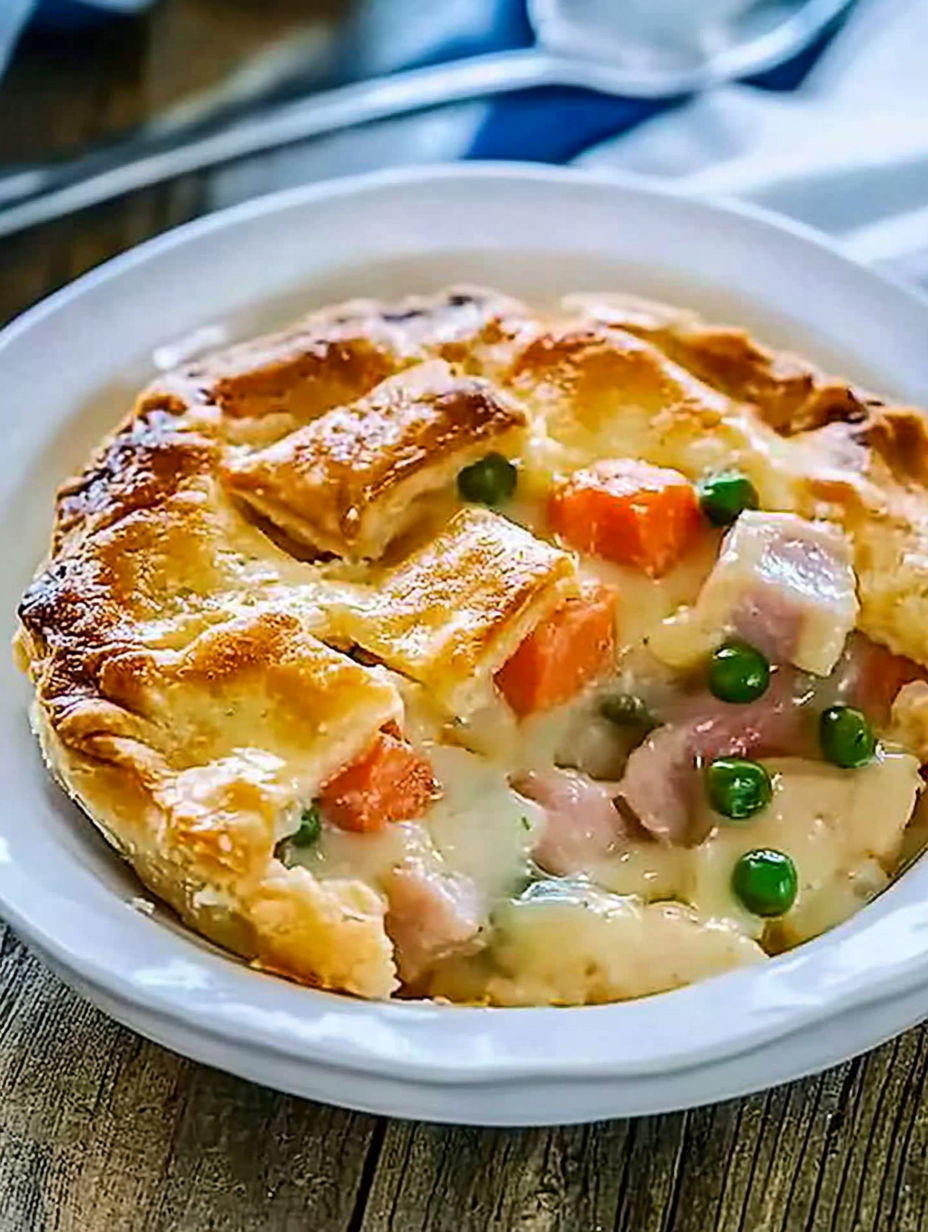 A white plate with a pie in it.