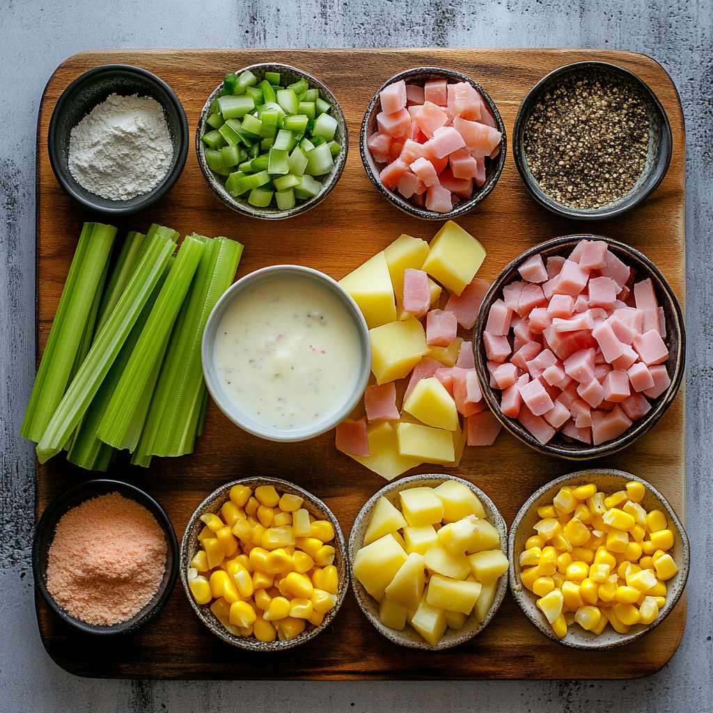 A wooden cutting board with various foods on it.