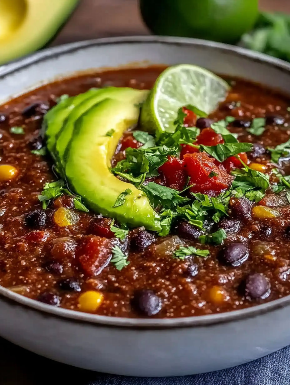 A bowl of soup with avocado, lime, and tomato.