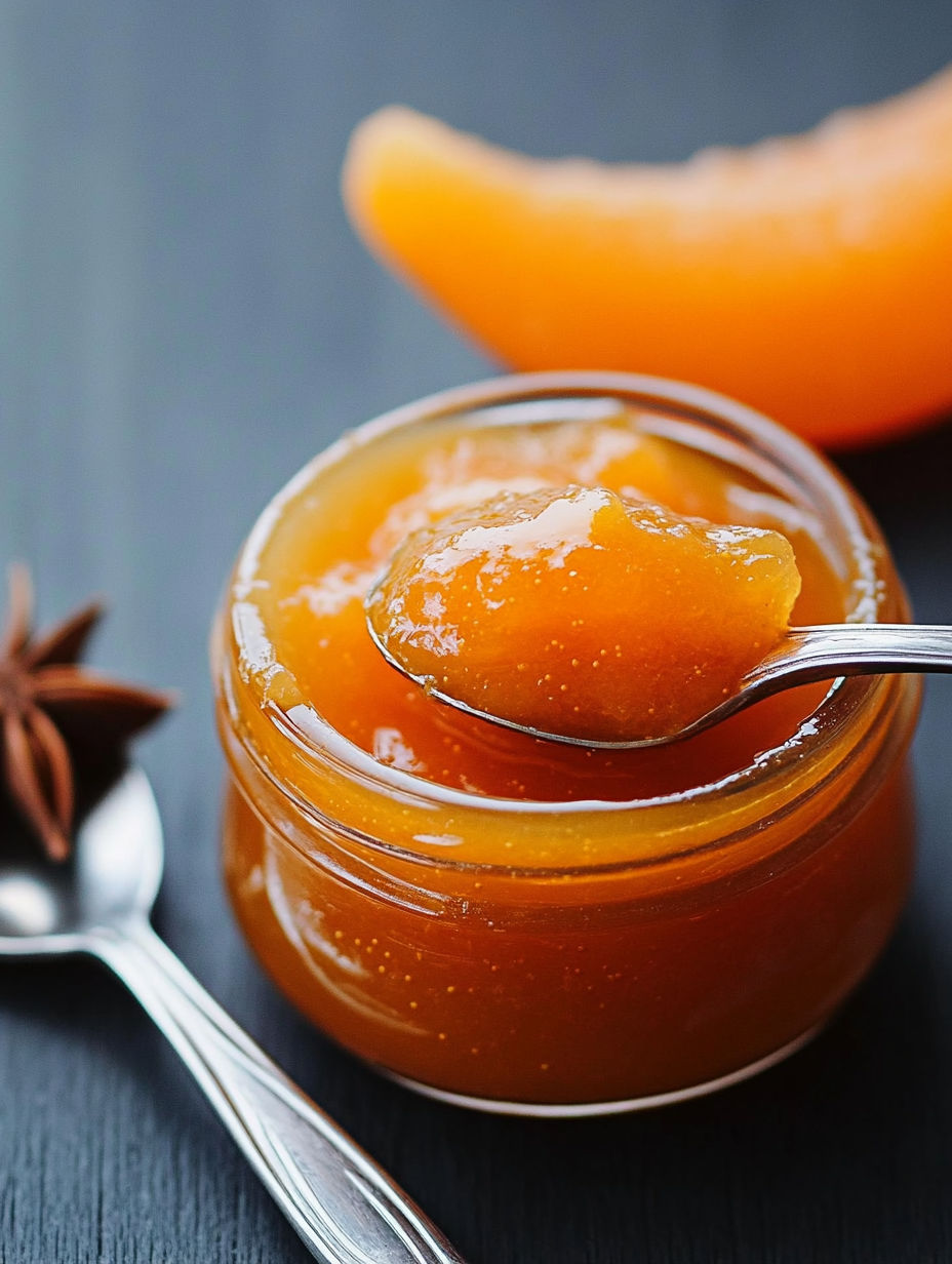A jar of honey with a spoon in it.