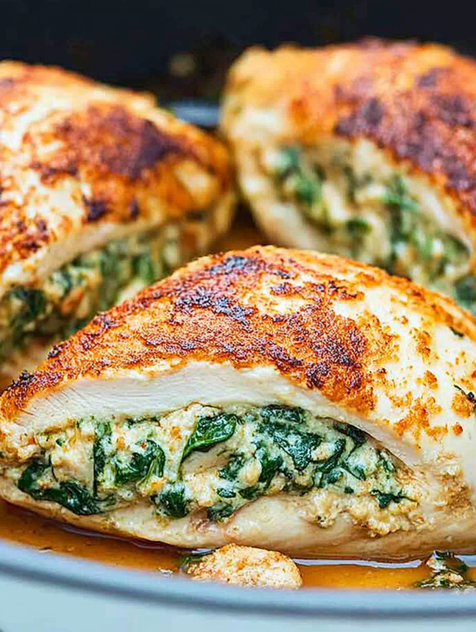 A piece of chicken with green stuff on it.