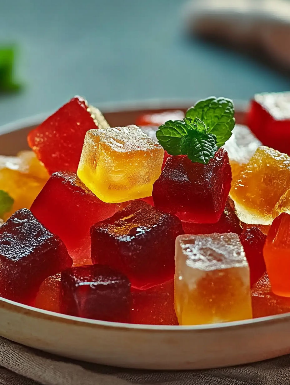 A bowl of red and yellow jello cubes.