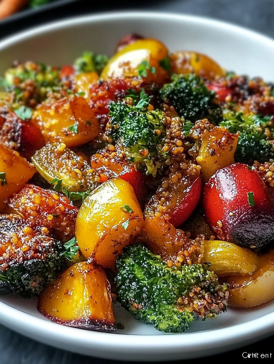 A bowl of food with broccoli, tomatoes, and other vegetables.