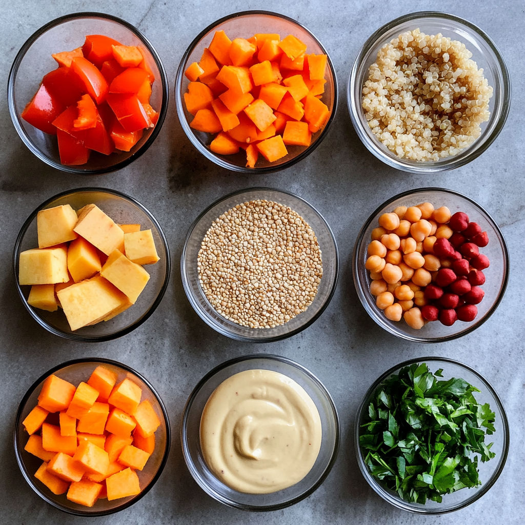 A variety of foods are displayed in a row of bowls.